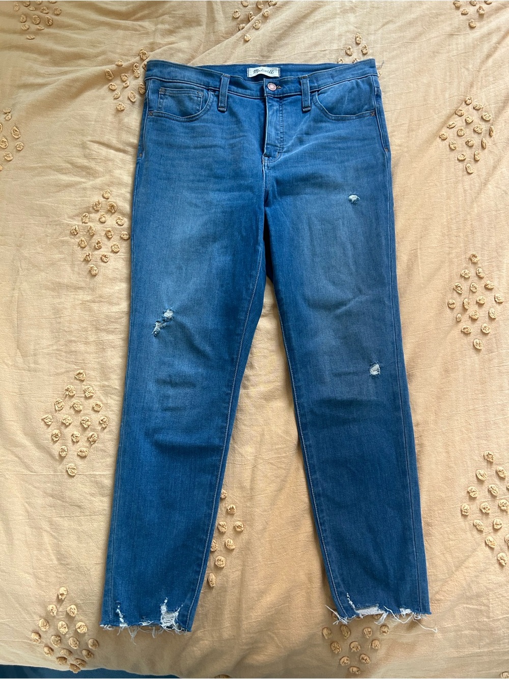 Madewell Distressed Cropped Jeggings in Blue Denim